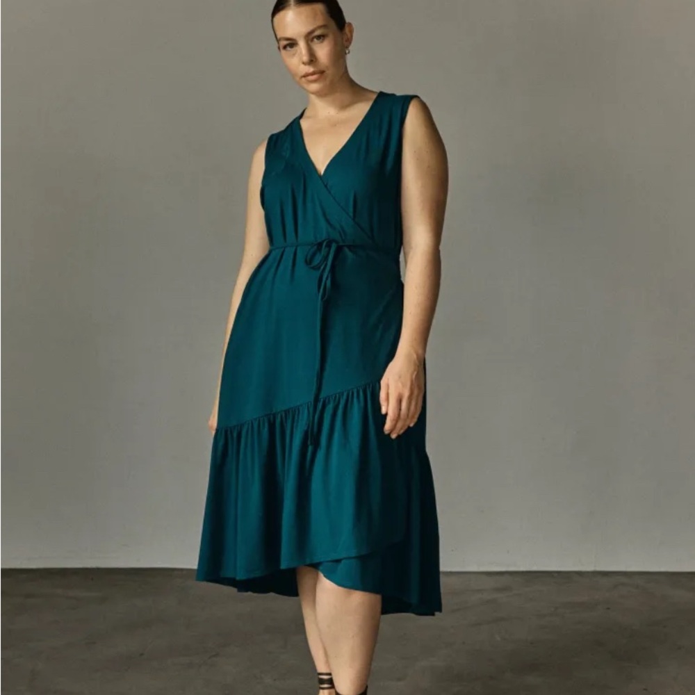 Universal Standard Teal Wrap Midi Dress